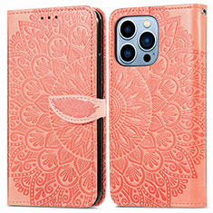 Custodia Portafoglio In Pelle Fantasia Modello Cover con Supporto H13 per Apple iPhone 13 Pro Arancione