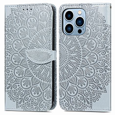 Custodia Portafoglio In Pelle Fantasia Modello Cover con Supporto H13 per Apple iPhone 13 Pro Max Grigio