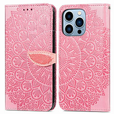 Custodia Portafoglio In Pelle Fantasia Modello Cover con Supporto H13 per Apple iPhone 13 Pro Oro Rosa