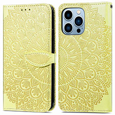 Custodia Portafoglio In Pelle Fantasia Modello Cover con Supporto H13 per Apple iPhone 14 Pro Max Giallo