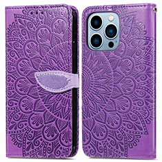 Custodia Portafoglio In Pelle Fantasia Modello Cover con Supporto H13 per Apple iPhone 14 Pro Viola