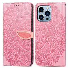 Custodia Portafoglio In Pelle Fantasia Modello Cover con Supporto H13 per Apple iPhone 15 Pro Oro Rosa