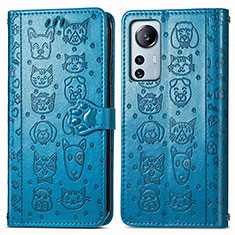 Custodia Portafoglio In Pelle Fantasia Modello Cover con Supporto L01 per Xiaomi Mi 12 5G Blu