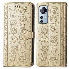 Custodia Portafoglio In Pelle Fantasia Modello Cover con Supporto L01 per Xiaomi Mi 12 5G Oro