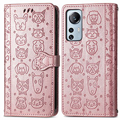 Custodia Portafoglio In Pelle Fantasia Modello Cover con Supporto L01 per Xiaomi Mi 12 5G Rosa