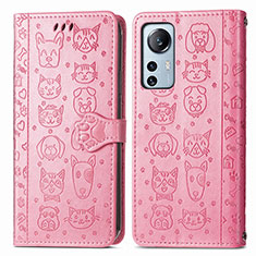 Custodia Portafoglio In Pelle Fantasia Modello Cover con Supporto L01 per Xiaomi Mi 12 5G Rosa Caldo