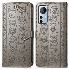 Custodia Portafoglio In Pelle Fantasia Modello Cover con Supporto L01 per Xiaomi Mi 12 Pro 5G Grigio