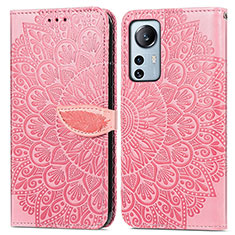 Custodia Portafoglio In Pelle Fantasia Modello Cover con Supporto L02 per Xiaomi Mi 12 Pro 5G Rosa