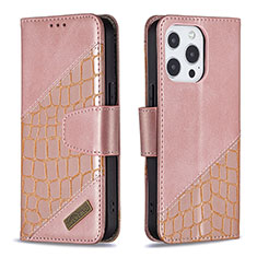 Custodia Portafoglio In Pelle Fantasia Modello Cover con Supporto L05 per Apple iPhone 13 Pro Oro Rosa
