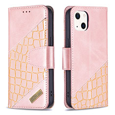 Custodia Portafoglio In Pelle Fantasia Modello Cover con Supporto L05 per Apple iPhone 14 Oro Rosa