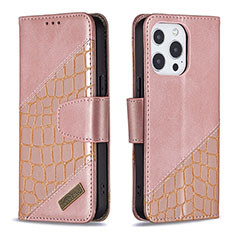 Custodia Portafoglio In Pelle Fantasia Modello Cover con Supporto L05 per Apple iPhone 15 Pro Oro Rosa