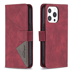 Custodia Portafoglio In Pelle Fantasia Modello Cover con Supporto L06 per Apple iPhone 13 Pro Rosso