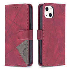 Custodia Portafoglio In Pelle Fantasia Modello Cover con Supporto L06 per Apple iPhone 13 Rosso