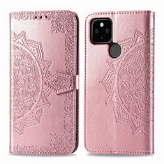 Custodia Portafoglio In Pelle Fantasia Modello Cover con Supporto per Google Pixel 5 Oro Rosa