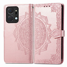 Custodia Portafoglio In Pelle Fantasia Modello Cover con Supporto per Huawei Honor X7a Oro Rosa