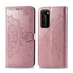 Custodia Portafoglio In Pelle Fantasia Modello Cover con Supporto per Huawei P40 Pro Oro Rosa