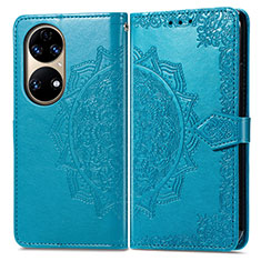 Custodia Portafoglio In Pelle Fantasia Modello Cover con Supporto per Huawei P50 Pro Blu