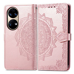 Custodia Portafoglio In Pelle Fantasia Modello Cover con Supporto per Huawei P50 Pro Oro Rosa