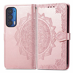 Custodia Portafoglio In Pelle Fantasia Modello Cover con Supporto per Motorola Moto Edge (2021) 5G Oro Rosa