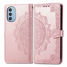 Custodia Portafoglio In Pelle Fantasia Modello Cover con Supporto per Motorola Moto G51 5G Oro Rosa