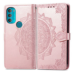 Custodia Portafoglio In Pelle Fantasia Modello Cover con Supporto per Motorola Moto G71 5G Oro Rosa