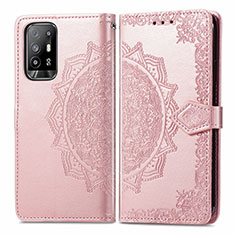 Custodia Portafoglio In Pelle Fantasia Modello Cover con Supporto per Oppo A95 5G Oro Rosa