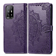 Custodia Portafoglio In Pelle Fantasia Modello Cover con Supporto per Oppo F19 Pro+ Plus 5G Viola