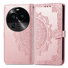 Custodia Portafoglio In Pelle Fantasia Modello Cover con Supporto per Oppo Find X6 5G Oro Rosa