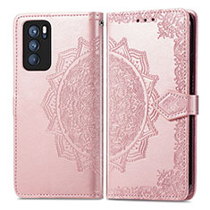 Custodia Portafoglio In Pelle Fantasia Modello Cover con Supporto per Oppo Reno6 Pro 5G India Oro Rosa