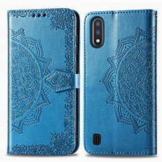 Custodia Portafoglio In Pelle Fantasia Modello Cover con Supporto per Samsung Galaxy A01 SM-A015 Blu