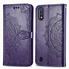 Custodia Portafoglio In Pelle Fantasia Modello Cover con Supporto per Samsung Galaxy A01 SM-A015 Viola