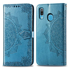 Custodia Portafoglio In Pelle Fantasia Modello Cover con Supporto per Samsung Galaxy A20 Blu
