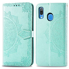 Custodia Portafoglio In Pelle Fantasia Modello Cover con Supporto per Samsung Galaxy A20 Verde