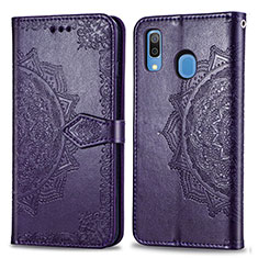 Custodia Portafoglio In Pelle Fantasia Modello Cover con Supporto per Samsung Galaxy A20 Viola