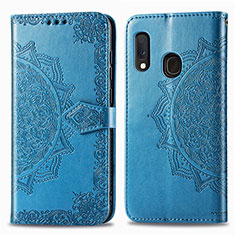 Custodia Portafoglio In Pelle Fantasia Modello Cover con Supporto per Samsung Galaxy A20e Blu