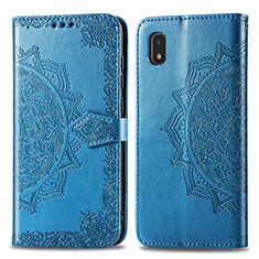 Custodia Portafoglio In Pelle Fantasia Modello Cover con Supporto per Samsung Galaxy A21 SC-42A Blu