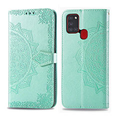 Custodia Portafoglio In Pelle Fantasia Modello Cover con Supporto per Samsung Galaxy A21s Verde