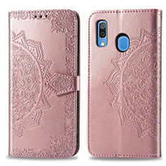 Custodia Portafoglio In Pelle Fantasia Modello Cover con Supporto per Samsung Galaxy A30 Oro Rosa