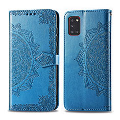 Custodia Portafoglio In Pelle Fantasia Modello Cover con Supporto per Samsung Galaxy A31 Blu