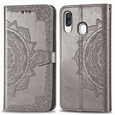 Custodia Portafoglio In Pelle Fantasia Modello Cover con Supporto per Samsung Galaxy A40 Grigio