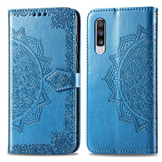 Custodia Portafoglio In Pelle Fantasia Modello Cover con Supporto per Samsung Galaxy A70 Blu