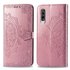 Custodia Portafoglio In Pelle Fantasia Modello Cover con Supporto per Samsung Galaxy A70 Oro Rosa