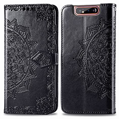 Custodia Portafoglio In Pelle Fantasia Modello Cover con Supporto per Samsung Galaxy A80 Nero