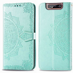 Custodia Portafoglio In Pelle Fantasia Modello Cover con Supporto per Samsung Galaxy A80 Verde