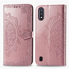 Custodia Portafoglio In Pelle Fantasia Modello Cover con Supporto per Samsung Galaxy M01 Oro Rosa