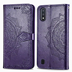 Custodia Portafoglio In Pelle Fantasia Modello Cover con Supporto per Samsung Galaxy M01 Viola