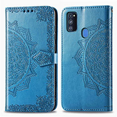 Custodia Portafoglio In Pelle Fantasia Modello Cover con Supporto per Samsung Galaxy M21 Blu
