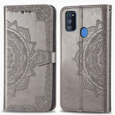 Custodia Portafoglio In Pelle Fantasia Modello Cover con Supporto per Samsung Galaxy M21 Grigio