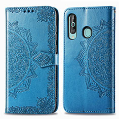 Custodia Portafoglio In Pelle Fantasia Modello Cover con Supporto per Samsung Galaxy M40 Blu