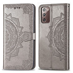 Custodia Portafoglio In Pelle Fantasia Modello Cover con Supporto per Samsung Galaxy Note 20 5G Grigio